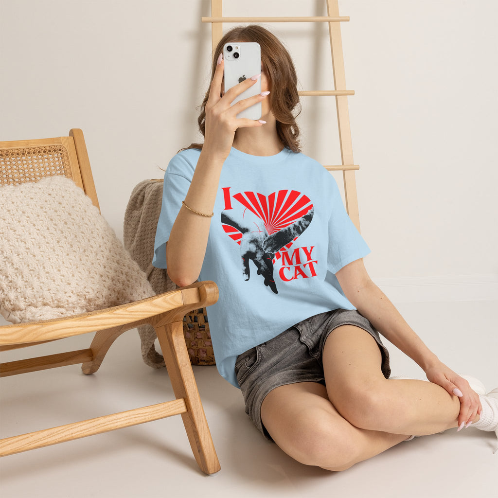 "I Love My Cat" T-Shirt - Retro Sunburst Cat Grunge Streetwear Cat Parent Graphic Tee