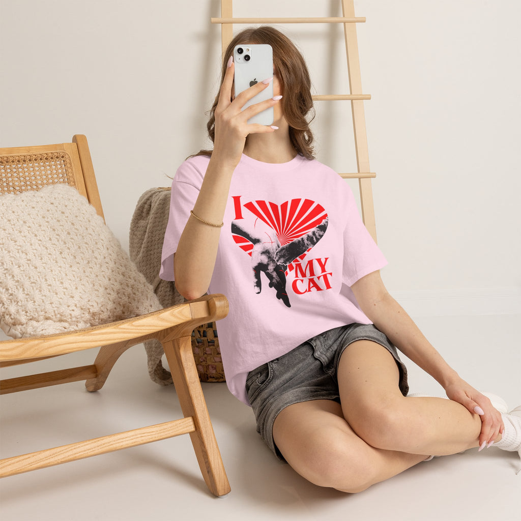 "I Love My Cat" T-Shirt - Retro Sunburst Cat Grunge Streetwear Cat Parent Graphic Tee